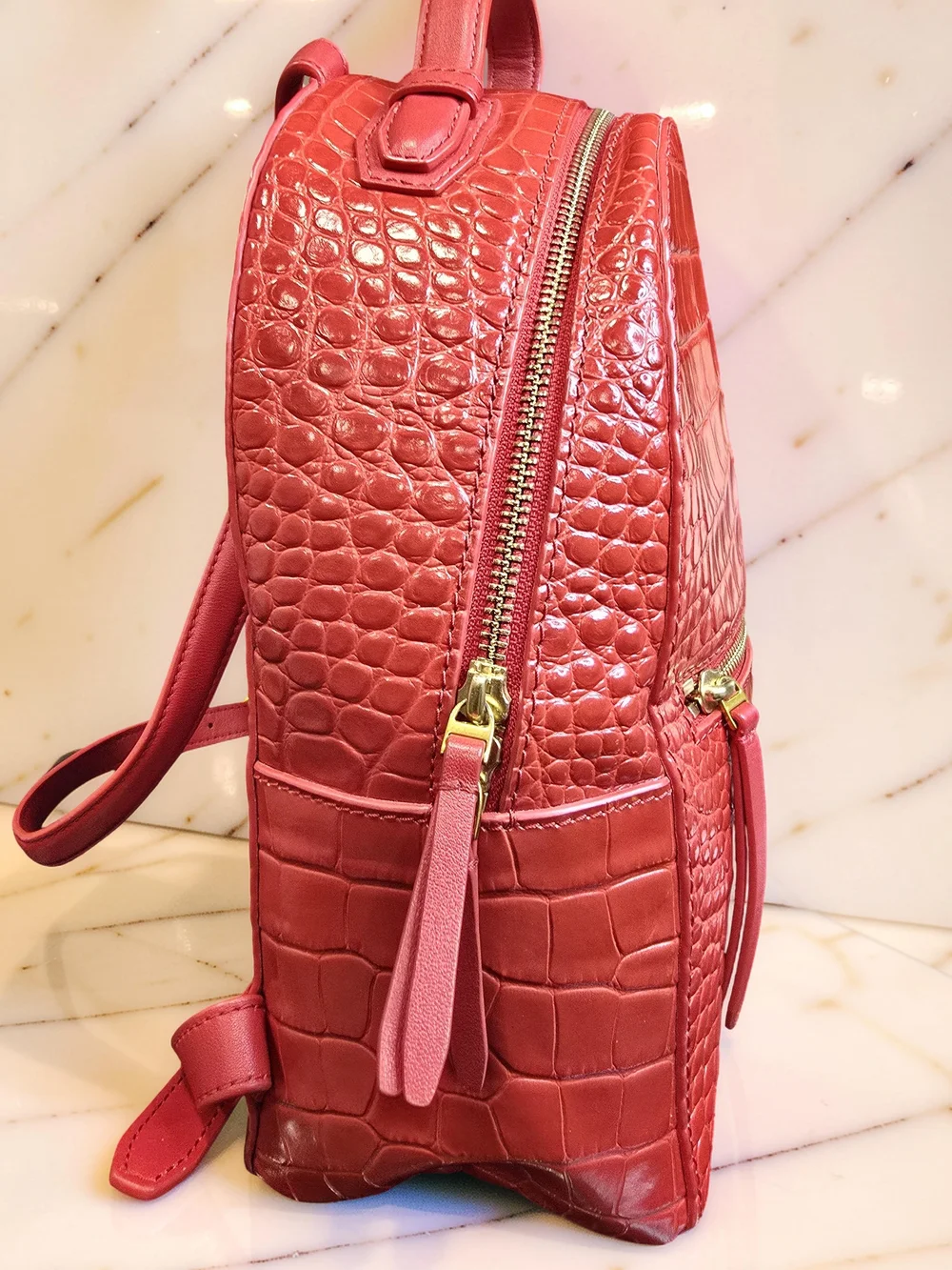 Tory Burch Red Emerson Leather Croc-Embossed Backpack & Wallet Set